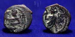 Ancient Coins - Nabataean Kingdom: Aretas IV with Shaqilat, AE Copper. Petra mint, 2.75gm