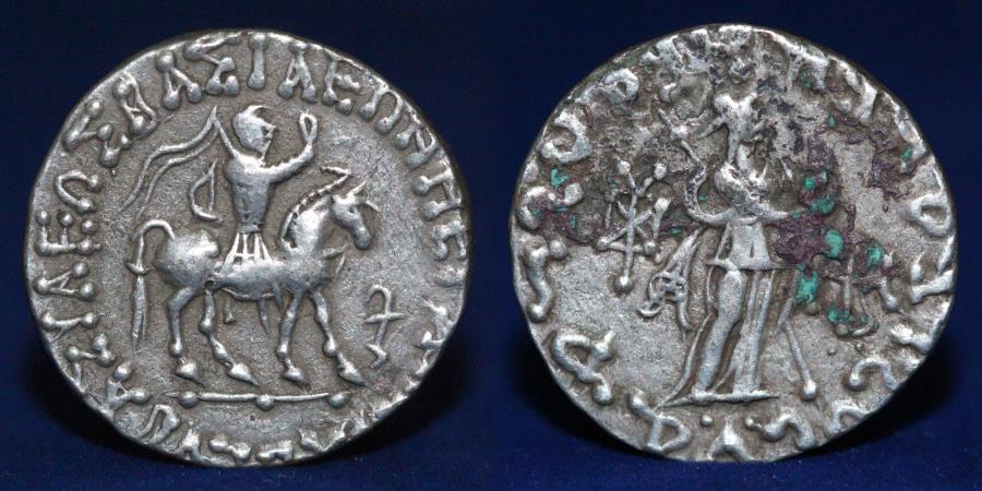 Ancient Coins - INDO-SCYTHIAN Azes II, ca. 35 BC - AD 5, AR Tetradrachm, 9.09g, 23mm, VERY FINE