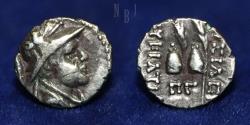Ancient Coins - BACTRIA: Eukratides I, ca. 170-145 BC, AR obol, 0.57gm.