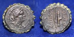 Ancient Coins - Seleukid King: Demetrios I Soter, 162-150 BC. Serrate AE Bronze. Antioch mint, 7.98gm.