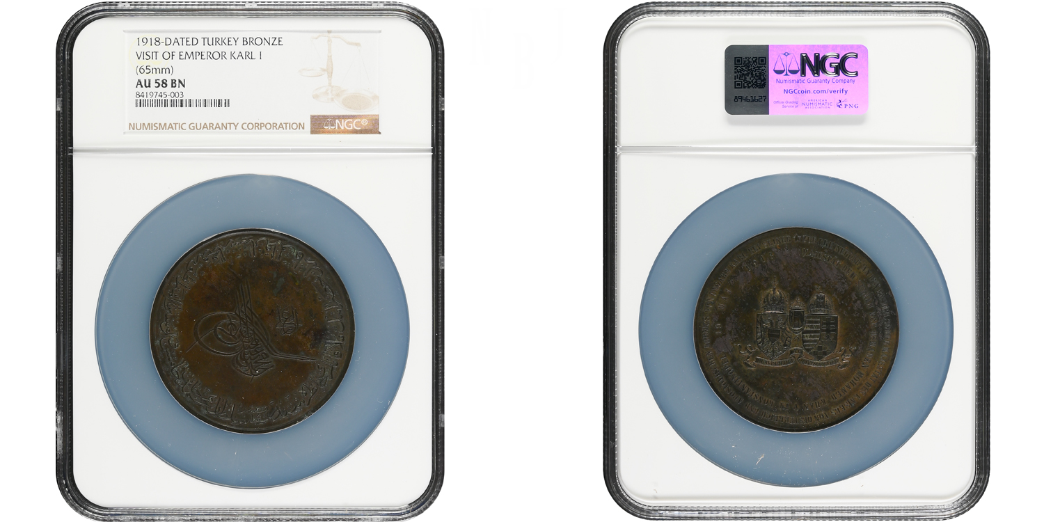TURKEY: 1918-DATED BRONZE. VISIT OF EMPEROR KARL I. Graded by NGC