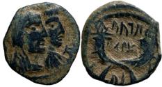 Ancient Coins - Aretas IV with shaqilat .9 BCE-40 CE.