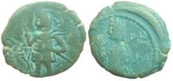Ancient Coins - Aretas IV with shaqilat .9 BCE-40 CE. Struck error