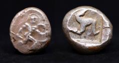 Ancient Coins - PAMPHYLIA, Aspendos, (c.465-430 B.C.), silver stater, , obv warrior advancing right, holding shield and spear, rev. triskeles within incuse square,