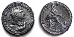 Ancient Coins - Trajan AR Tetradrachm of Antioch, Syria. 103-111. Laureate head r.; below, club l. and eagle r. / Tyche seated r. on rock outcropping, holding grain ears and poppy