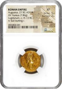AUGUSTUS, 27 B.C.- A.D. 14. AV Aureus (7.86 gms), Lugdunum Mint, 15 B.C