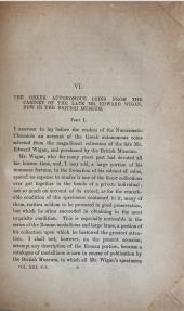 Ancient Coins - Head, Barclay V. THE GREEK AUTONOMOUS COINS FROM THE CABINET OF THE LATE MR. EDWARD WIGAN, NOW IN THE BRITISH MUSEUM. PART I. [bound with] PART II. 1873 RARE