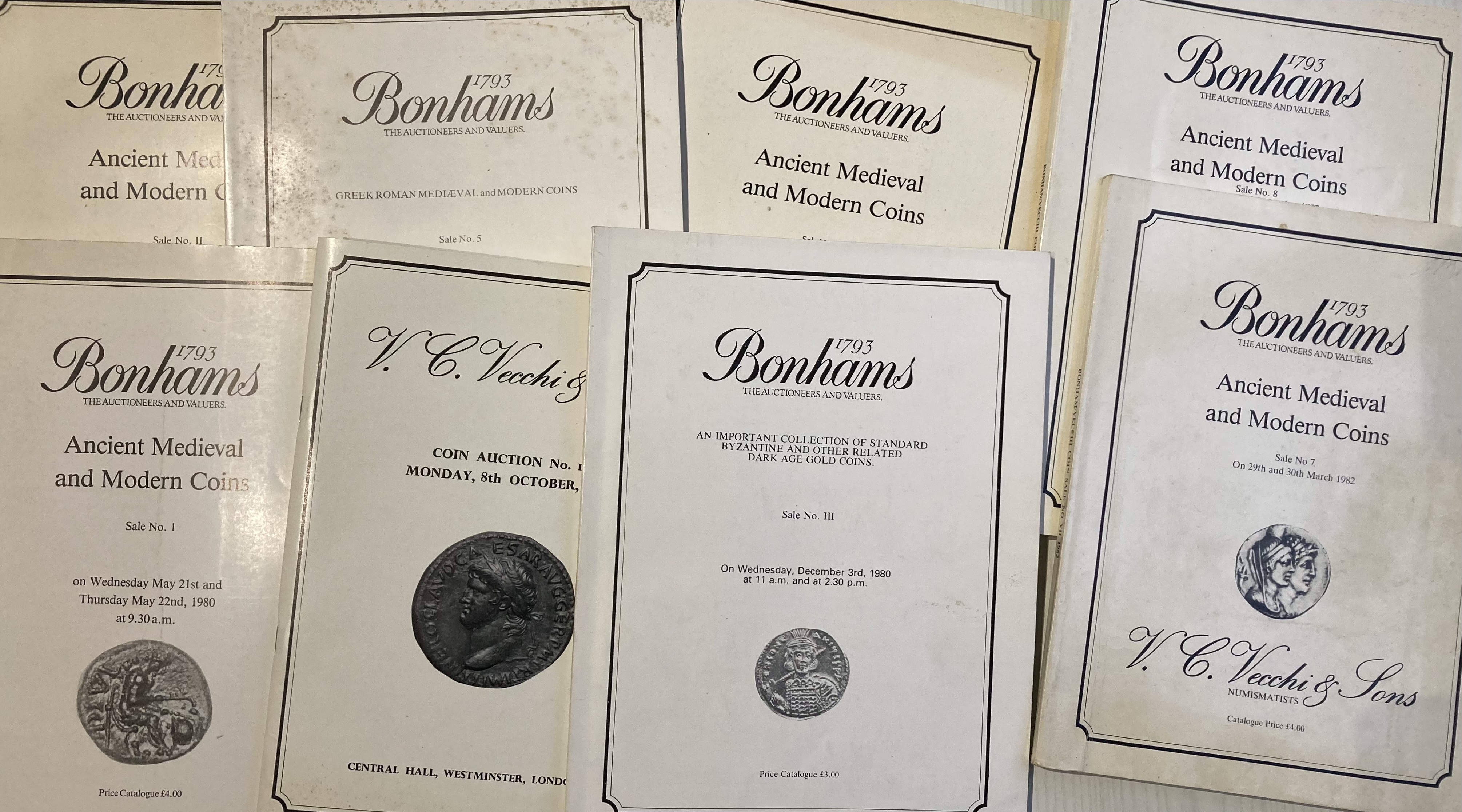 Vecchi V.C & Son and Bonhams lot of 8 Auction catalogues 1980-1984  INTERESTING Auction Catalogues