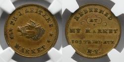 Us Coins - HARD TIMES TOKEN: 1861-65, New York, NY, PH. J. Seiter's Market, Brass, NGC AU 55, F-630BQ-1b