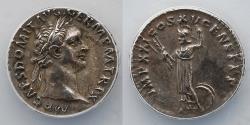 Ancient Coins - ROMAN EMPIRE: Domitian, AD 81-96, AR Denarius (18mm), ANACS EF 45, Minerva Reverse, Rome Mint