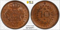 World Coins - AZORES: 1901, Copper 10 Reis, PCGS MS 62 BN