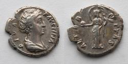 Ancient Coins - ROMAN EMPIRE: Faustina Senior, AD 145, AR Denarius (19mm, 3.29g), Aeternitas with Globe Reverse