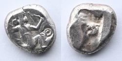 Ancient Coins - GREEK: Achaemenid, Artaxerxes II-III, c. 375-340 BC, AR Siglos (16mm, 5.35g) RARE Lion Head Monogram on Reverse, Pedigree