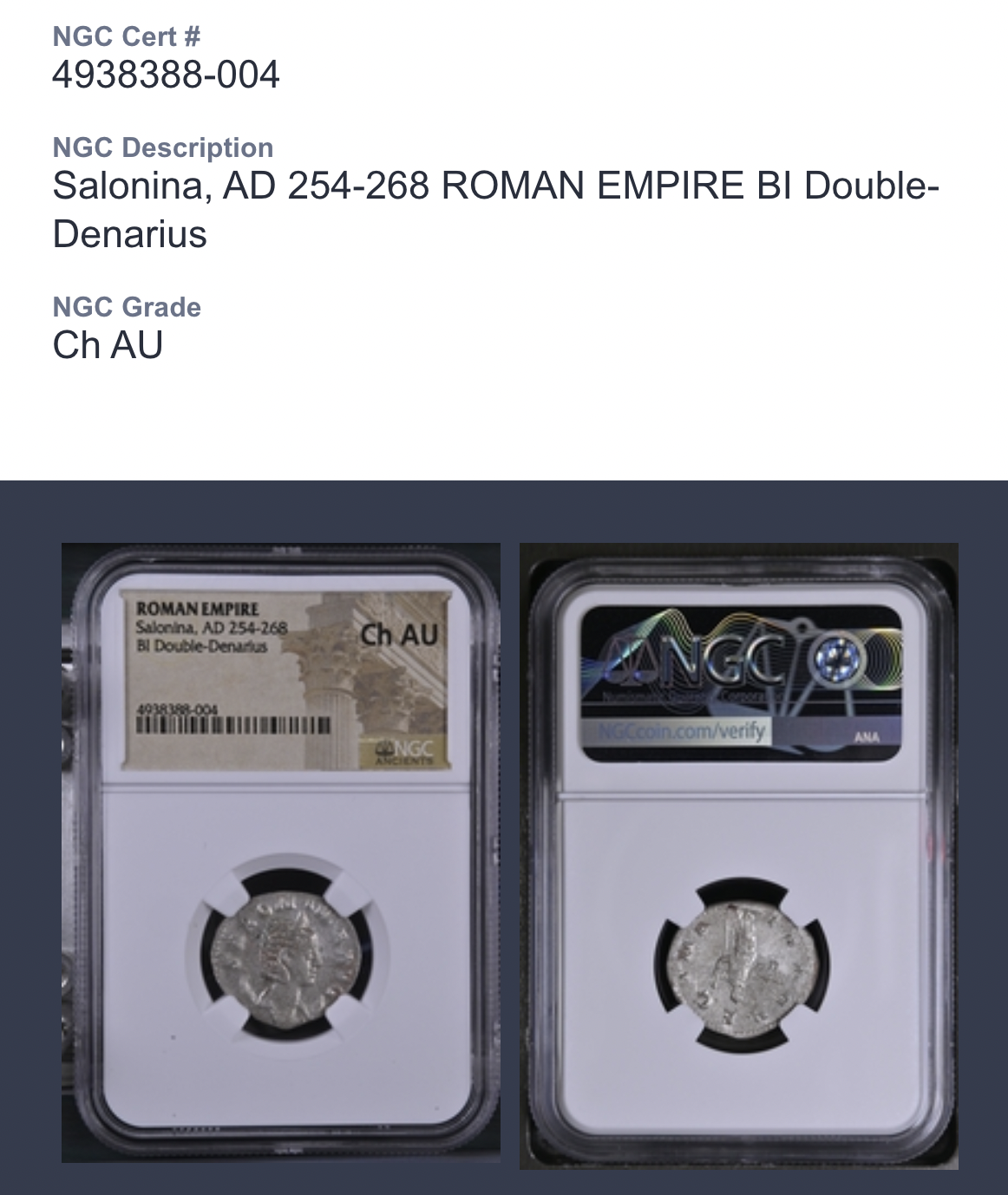 ビッグ割引 ローマ帝国 サロニヌス AD 258-260 BIダブルデナリウス AU