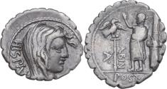 Ancient Coins - ROMAN REPUBLICAN: A. Postumius Albinus, 81 BC, AR Denarius Serratus (20mm, 3.63), Attractive Old Cabinet Toning