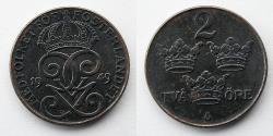 World Coins - SWEDEN: 1949 2 Ore, Beautiful  Black Metal