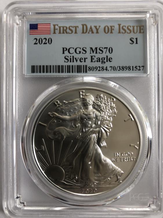 2020 American Silver Eagle, First Day of Issue, PCGS MS70 US Bullion