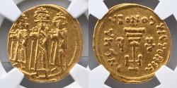 Ancient Coins - BYZANTINE: Heraclius, Heraclius Constantine, Heraclonas, AD 610-641, AV Solidus (18mm, 4.42g), NGC CH XF 4/4, 4/4