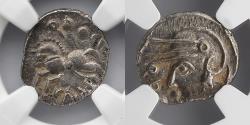 Ancient Coins - GREEK: Gaul, Sequani, 1st Century BC, AR Quinarius (14mm), NGC AU, TQ.DOCI Issue, Horse Reverse