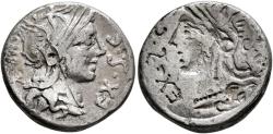 Ancient Coins - ROMAN REPUBLICAN: M. Sergius Silus, 116-115 BC, BROCKAGE, AR Denarius (17mm, 3.88g, 12h), Rome Mint