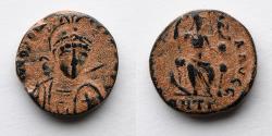 Ancient Coins - ROMAN EMPIRE: Theodosius II, AE Nummus, AD 402-450 (15mm 4.31g), Antioch Mint. Pinkish Desert Patina on Black Flan