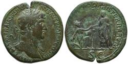 Ancient Coins - ROMAN EMPIRE: Hadrian, AD 117-138, Sestertius (34mm, 27.25g), Rome Mint, Raising Kneeling Turreted Woman Reverse
