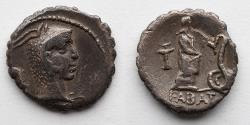 Ancient Coins - ROMAN REPUBLICAN: L Roscius Fabatus, c. 59 BC, AR Denarius, Serratus (18mm, 3.56g)