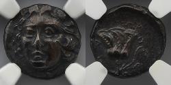 Ancient Coins - GREEK: Caria, Isl. of Rhodes, c. Early 2nd c. BC, AR Drachm (2.32g), NGC AU 4/5, 3/5, Helios, Rose