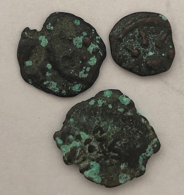 JUDAEA 3 Prutah, Widow's Mites, with Bronze Disease Greek Coins