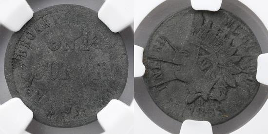 US Coins - CIVIL WAR TOKEN: 1863 Broas Bros, New York, NY, Indian Head and One Country, F-630L-6Z, ZINC, NGC AU Details