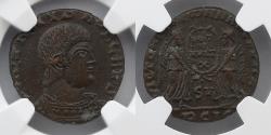 Ancient Coins - ROMAN EMPIRE: Decentius, AD 350-353, AE2, BI Centenionalis (3.45g), NGC Ch AU 4/5, 4/5, Lugdunum Mint, Two Victories with Votive Reverse