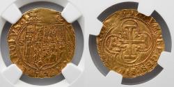 World Coins - SPAIN: Charles & Johanna (1516-1556), AV Gold Cob Escudo ND, 3.36g, NGC AU 55, Seville Mint (from 1543, S-Star)