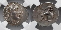 Ancient Coins - GREEK: Thrace, Lysimachus, 305-281 BC, AR Drachm, NGC XF, Athena with Shield Reverse
