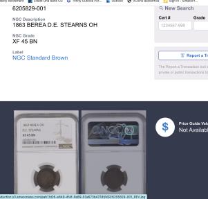 US Coins - HARD TIMES TOKEN: (1863) D.E. Stearns, Berea Ohio, NGC XF 45 BN. Grindstones