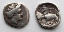 Ancient Coins - GREEK: Euboea, Chalkis, AR Drachm (18mm, 3.56g), Eagle and Snake