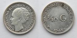World Coins - CURACAO: 1944 D 1/10 AR Gulden, KM 43