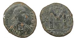 Ancient Coins - BYZANTINE: Justinian I the Great, AD 527-565, AE Follis / 40 Nummi (31mm, 13.80g), NGC VF 4/5, 3/5, Carthage Mint (KART)