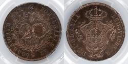 World Coins - AZORES: 1866, 20 REIS, PCGS MS 64 RB, Only One Graded Higher by PCGS
