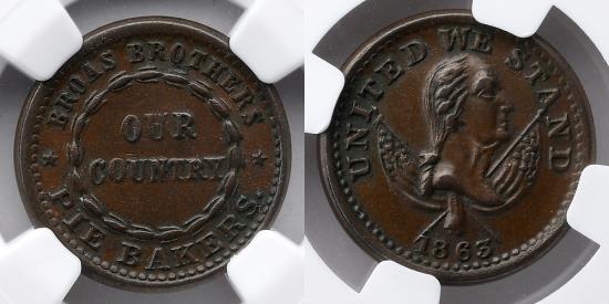 US Coins - CIVIL WAR TOKEN: 1863 Broas Brothers, NY, NY, NGC 62 BN, F 630L-18a