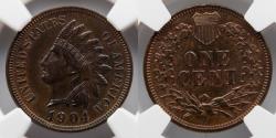 Us Coins - 1904 Indian Penny, 1C, NGC MS62 BN, Beautifully Toned