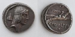Ancient Coins - ROMAN REPUBLICAN C. Calpurnius Piso L.f. Frugi, 67 or 61 BC, AR Denarius (18mm, 3.97g), Rome Mint, Symbol for 10,000