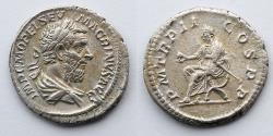 Ancient Coins - ROMAN EMPIRE: Macrinus, AD 217-218, AR Denarius (20mm, 3.03g), Macrinus Seated Reverse, Rome Mint