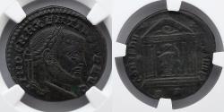 Ancient Coins - ROMAN EMPIRE: Maxentius, AD 307-312, BI Nummus, NGC Ch XF, Rome Mint, Interesting Reverse Type, Hexastyle Temple