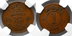 Us Coins - CIVIL WAR TOKEN: Undated (1861-65), A Gavron Sausages, NY, NY, NGC AU 58 BN, F 630AB-8a, (Female Butcher!)