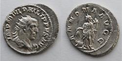 Ancient Coins - ROMAN EMPIRE: Philip I , AD 244-249, AR Antoninianus (23.5mm, 4.34g), Annona Standing on Galley