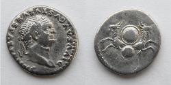 Ancient Coins - ROMAN EMPIRE: Vespasian (AD 69-79), AR Denarius, Minted Under Titus, (18.5mm, 3.11g), Rome Mint