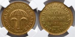 Us Coins - HARD TIMES TOKEN: (1845) Philadelphia, PA, Umbrellas, TOP POP! NGC MS 62 TOP POP! Brass