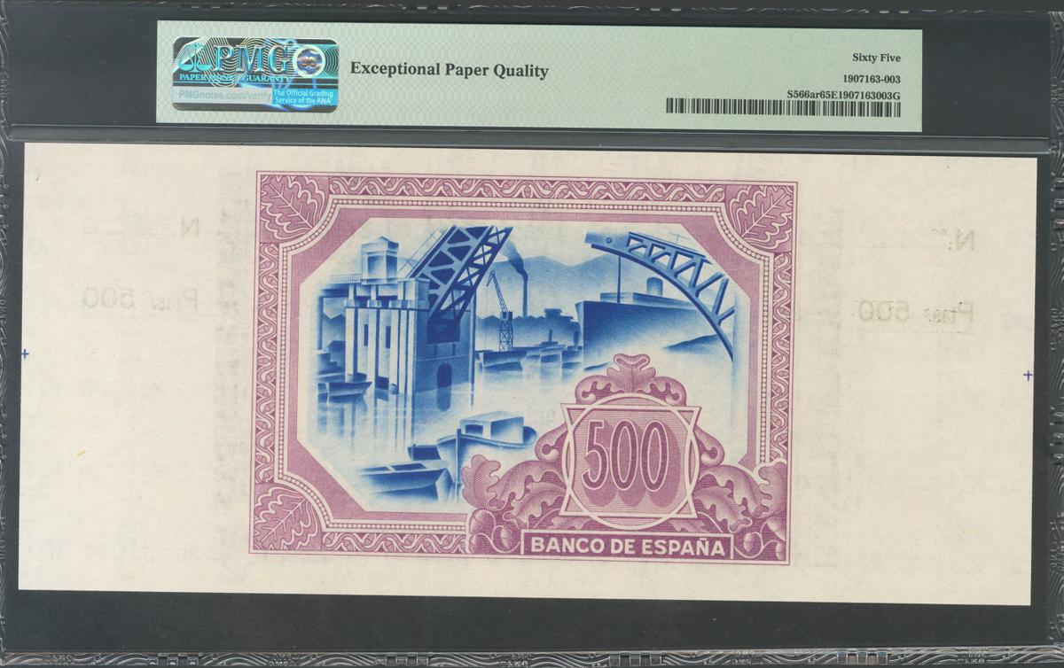 Banco de Bilbao , 500 Pesetas 1937 , S/C-, con matriz, Banco de Vizcaya
