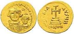 Ancient Coins - HERACLIO y HERACLIO CONSTANTINO. Sólido. (Au. 4,45g/21mm). 626-629 d.C. Constantinopla. (Seaby 743). Anv: Bustos coronados y drapeados de frente de Heraclio y Heraclio Constantino