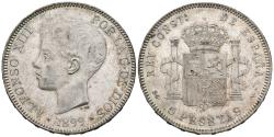 World Coins - ALFONSO XIII (1885-1931). 5 Pesetas. (Ar. 24,93g/37mm). 1899 *18-99. Madrid SGV. (Cal-2019-110). EBC+.